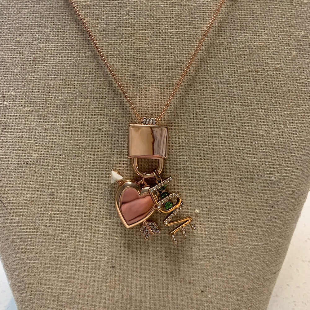 Rose gold lock charm necklace with 2 charms